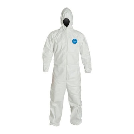 Dupont Disposable Coveralls, Hooded Coverall, XL, Serged Seam, White TY127SWHXL002500